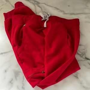 Figs pop red scrub pants